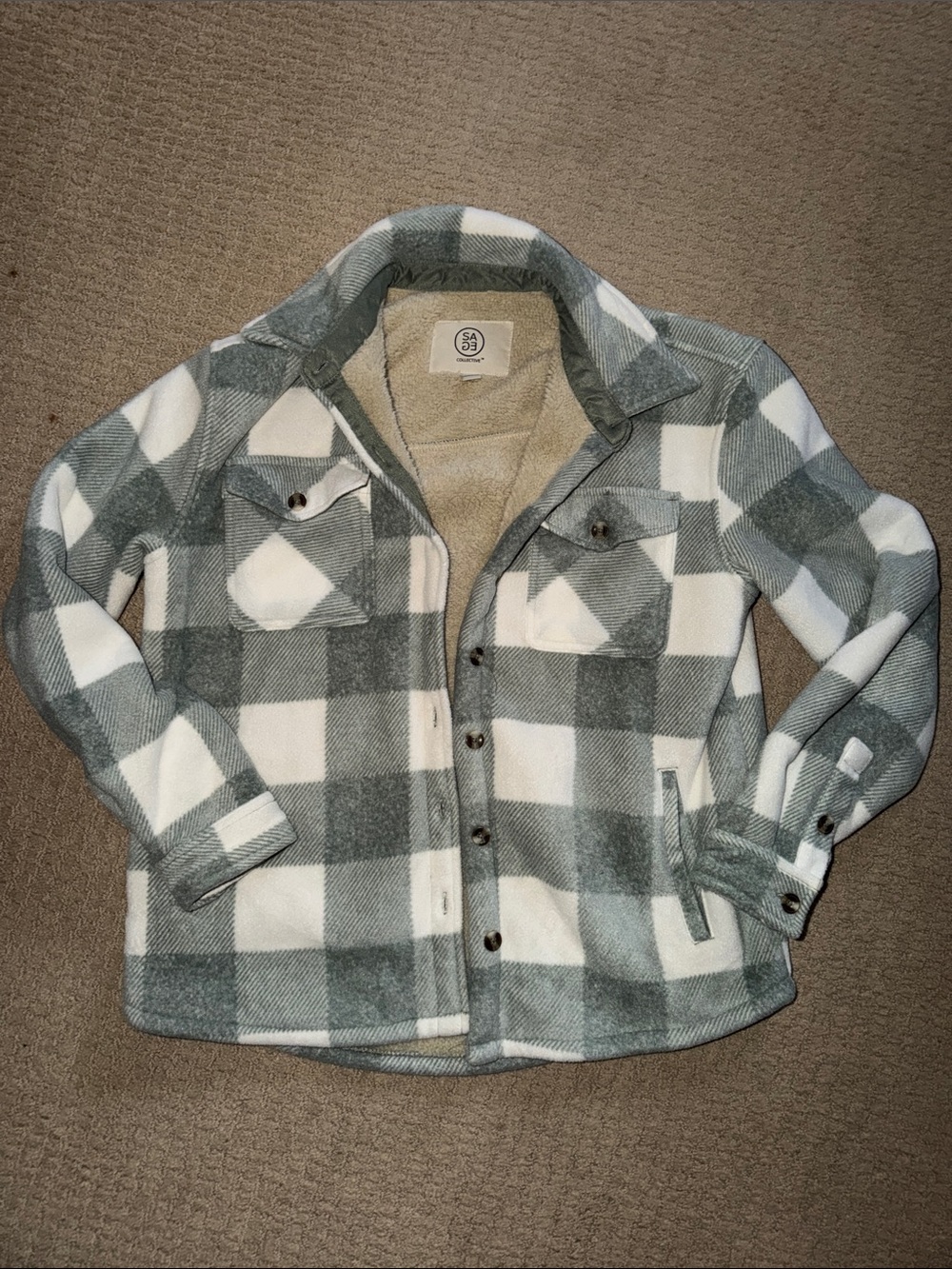 Plaid Sherpa-Lined Shacket - Green & White